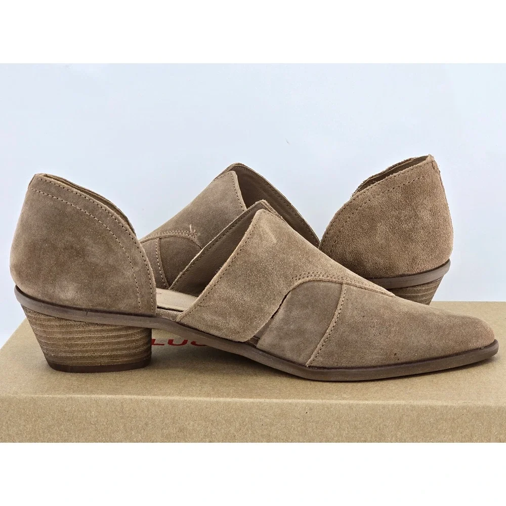 Lucky Brand Basel Suede Booties Women 10 Brown Pointed Toe Cutout - Excellent